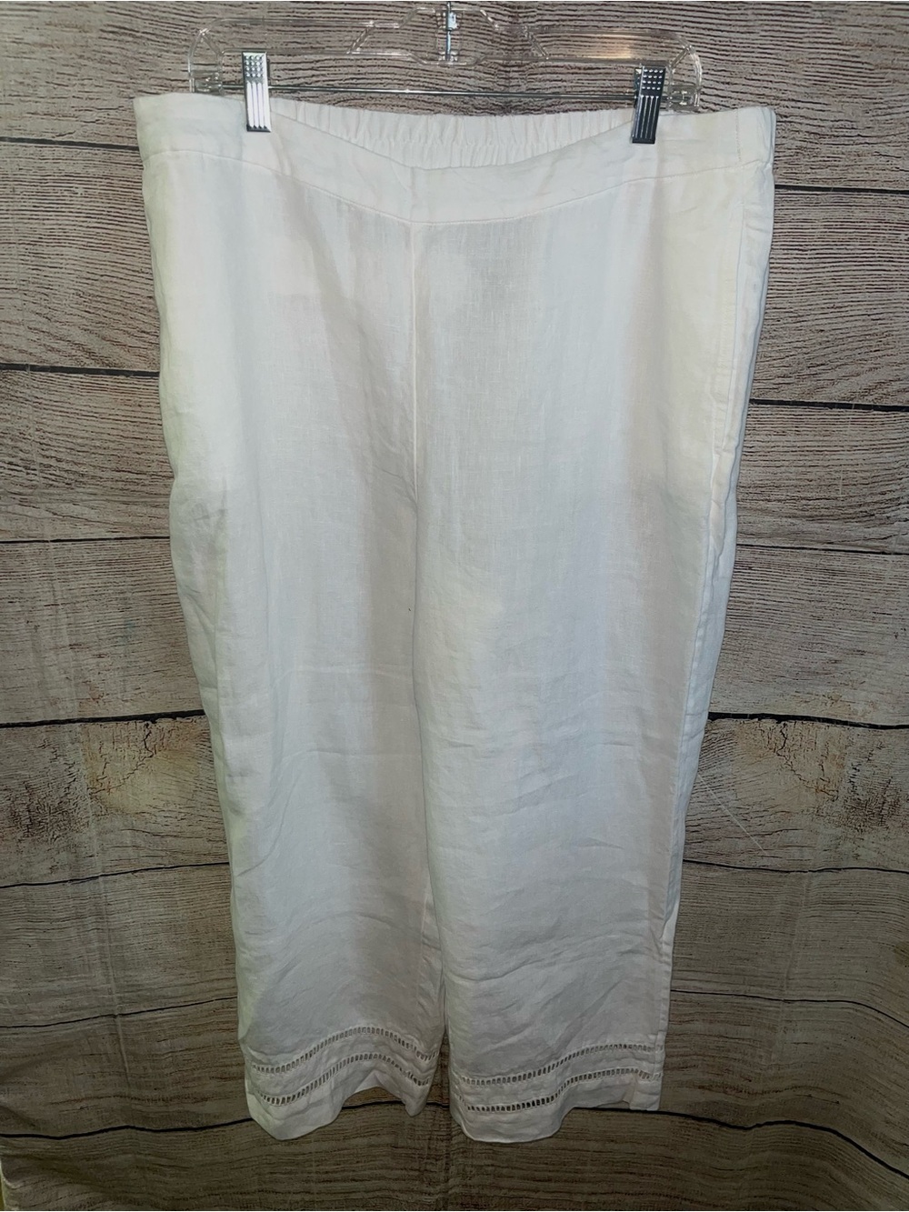 😍 Chico's Cream Elastic-Waist Linen Pants size 16